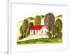 Village Houses and Farmland. Sketch Drawn by Hand on a White Background-La puma-Framed Art Print