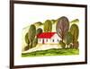 Village Houses and Farmland. Sketch Drawn by Hand on a White Background-La puma-Framed Art Print