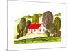 Village Houses and Farmland. Sketch Drawn by Hand on a White Background-La puma-Mounted Art Print