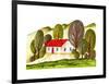 Village Houses and Farmland. Sketch Drawn by Hand on a White Background-La puma-Framed Art Print