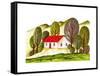 Village Houses and Farmland. Sketch Drawn by Hand on a White Background-La puma-Framed Stretched Canvas