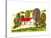 Village Houses and Farmland. Sketch Drawn by Hand on a White Background-La puma-Stretched Canvas