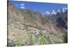 Village in Tiger Leaping Gorge and Jade Dragon Snow Mountain (Yulong Xueshan), Yunnan, China-Ian Trower-Stretched Canvas