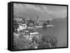 Village of Cremia on Lake Como Agianst Background of the Italian Alps-null-Framed Stretched Canvas