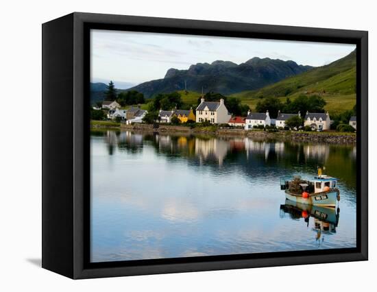 Village of Dornie with Reflections and Boat, Western Highlands, Scotland-Bill Bachmann-Framed Stretched Canvas