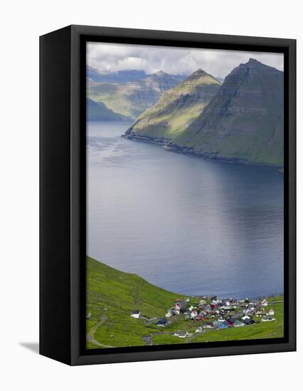 Village of Funningur, Leiriksfjordur and the island Kalsoy, Denmark-Martin Zwick-Framed Stretched Canvas