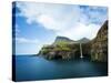 Village of Gasadalur Overlooked by the 612M Heinanova Mountain, Vagar Island, Faroe Islands, Denmar-Kimberley Coole-Stretched Canvas