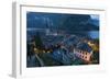 Village of Hallstatt Illuminated at Dusk, Hallstattersee, Oberosterreich (Upper Austria)-Doug Pearson-Framed Photographic Print