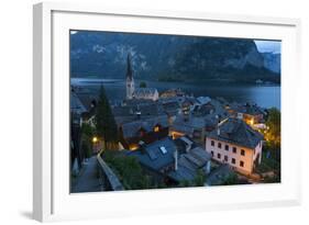 Village of Hallstatt Illuminated at Dusk, Hallstattersee, Oberosterreich (Upper Austria)-Doug Pearson-Framed Photographic Print