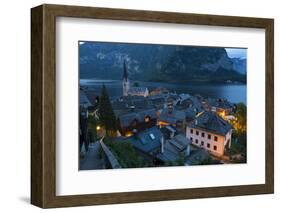 Village of Hallstatt Illuminated at Dusk, Hallstattersee, Oberosterreich (Upper Austria)-Doug Pearson-Framed Photographic Print