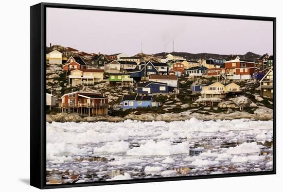 Village of Ilulissat as Seen from the Pack Ice, Disko Bay, Greenland-Fran?oise Gaujour-Framed Stretched Canvas