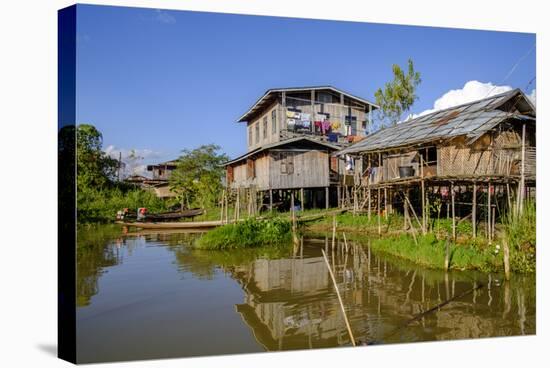 Village of Nam Pan, Stilt Houses, Inle Lake, Shan State, Myanmar (Burma), Asia-Nathalie Cuvelier-Stretched Canvas