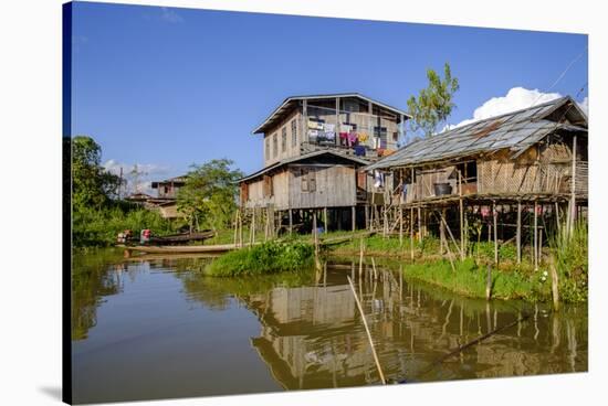 Village of Nam Pan, Stilt Houses, Inle Lake, Shan State, Myanmar (Burma), Asia-Nathalie Cuvelier-Stretched Canvas