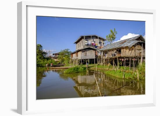 Village of Nam Pan, Stilt Houses, Inle Lake, Shan State, Myanmar (Burma), Asia-Nathalie Cuvelier-Framed Photographic Print