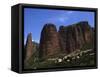 Village of Riglos Below Huge Conglomerate Towers Above the Plains, Northern Aragon, Spain-David Pickford-Framed Stretched Canvas