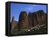 Village of Riglos Below Huge Conglomerate Towers Above the Plains, Northern Aragon, Spain-David Pickford-Framed Stretched Canvas