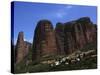 Village of Riglos Below Huge Conglomerate Towers Above the Plains, Northern Aragon, Spain-David Pickford-Stretched Canvas