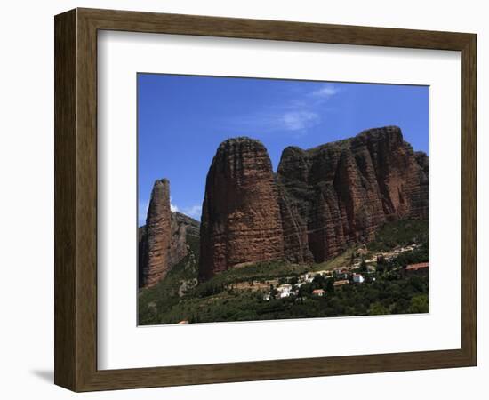 Village of Riglos Below Huge Conglomerate Towers Above the Plains, Northern Aragon, Spain-David Pickford-Framed Photographic Print