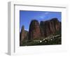 Village of Riglos Below Huge Conglomerate Towers Above the Plains, Northern Aragon, Spain-David Pickford-Framed Photographic Print