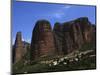 Village of Riglos Below Huge Conglomerate Towers Above the Plains, Northern Aragon, Spain-David Pickford-Mounted Photographic Print