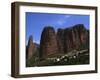 Village of Riglos Below Huge Conglomerate Towers Above the Plains, Northern Aragon, Spain-David Pickford-Framed Photographic Print