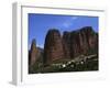 Village of Riglos Below Huge Conglomerate Towers Above the Plains, Northern Aragon, Spain-David Pickford-Framed Photographic Print