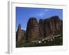 Village of Riglos Below Huge Conglomerate Towers Above the Plains, Northern Aragon, Spain-David Pickford-Framed Photographic Print