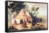 Village of the North American Sioux Tribe-George Catlin-Framed Stretched Canvas