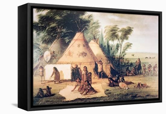 Village of the North American Sioux Tribe-George Catlin-Framed Stretched Canvas