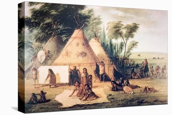 Village of the North American Sioux Tribe-George Catlin-Stretched Canvas