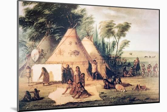Village of the North American Sioux Tribe-George Catlin-Mounted Giclee Print