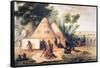 Village of the North American Sioux Tribe-George Catlin-Framed Stretched Canvas