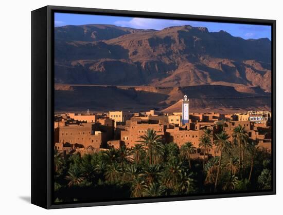 Village of Tinerhir on Banks of River Todra, Todra Gorge, Morocco-John Elk III-Framed Stretched Canvas