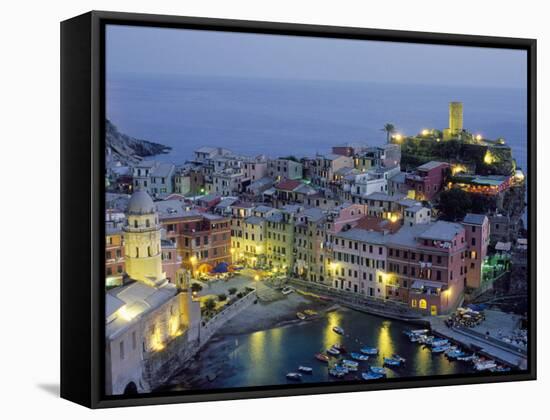 Village of Vernazza in the Evening, Cinque Terre, Unesco World Heritage Site, Liguria, Italy-Bruno Morandi-Framed Stretched Canvas