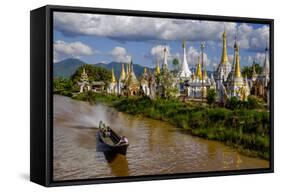 Village of Ywarma (Ywama) with Stilt Houses and Stupas, Inle Lake, Shan State-Nathalie Cuvelier-Framed Stretched Canvas