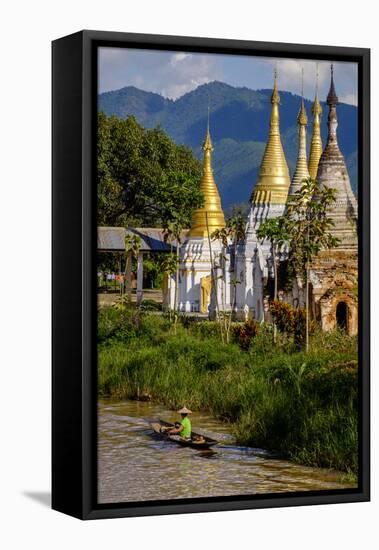 Village of Ywarma (Ywama) with Stilt Houses and Stupas, Inle Lake, Shan State-Nathalie Cuvelier-Framed Stretched Canvas