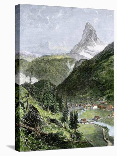Village of Zermatt in the Valley Below the Matterhorn-null-Stretched Canvas