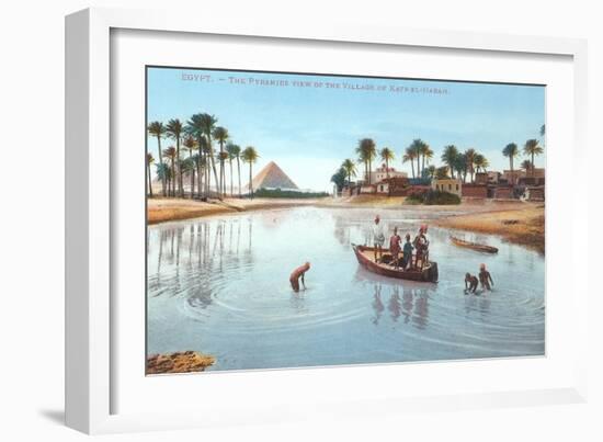Village on Nile by Pyramids, Egypt-null-Framed Art Print