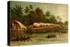 Village on Stilts - New Guinea-F.W. Kuhnert-Stretched Canvas