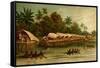 Village on Stilts - New Guinea-F.W. Kuhnert-Framed Stretched Canvas