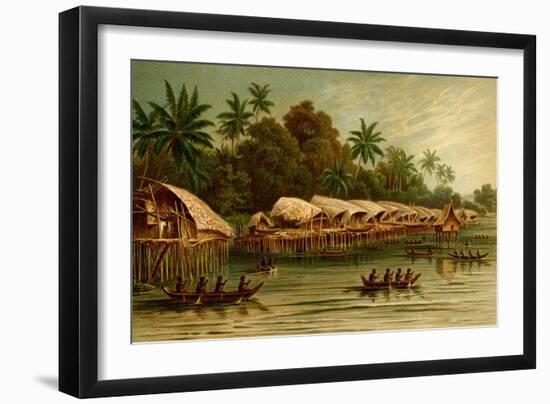 Village on Stilts - New Guinea-F.W. Kuhnert-Framed Art Print