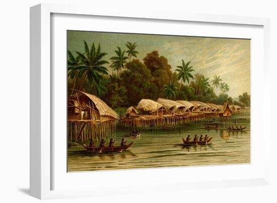 Village on Stilts - New Guinea-F.W. Kuhnert-Framed Art Print