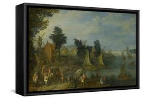 Village on the Bank of a River-Joseph van Bredael-Framed Stretched Canvas