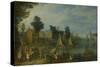 Village on the Bank of a River-Joseph van Bredael-Stretched Canvas