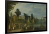 Village on the Bank of a River-Joseph van Bredael-Framed Art Print