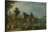 Village on the Bank of a River-Joseph van Bredael-Stretched Canvas