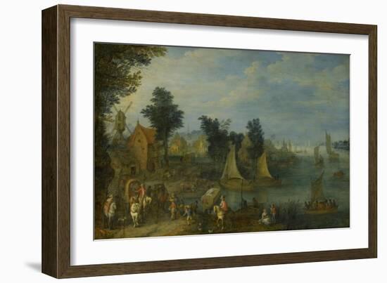 Village on the Bank of a River-Joseph van Bredael-Framed Art Print