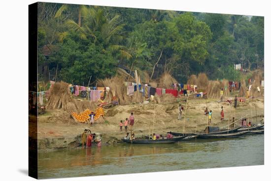 Village on the Bank of the Hooghly River, Part of the Ganges River, West Bengal, India, Asia-Bruno Morandi-Stretched Canvas