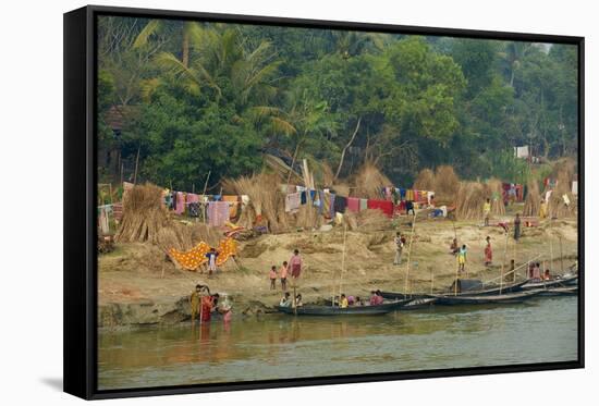 Village on the Bank of the Hooghly River, Part of the Ganges River, West Bengal, India, Asia-Bruno Morandi-Framed Stretched Canvas