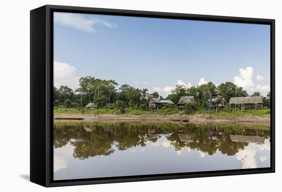 Village on the banks of the El Dorado, Upper Amazon River Basin, Loreto, Peru, South America-Michael Nolan-Framed Stretched Canvas